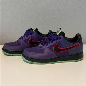Nike Air Force 1 Low-Top Sneakers - Purple with Black and Mint Green Accents
